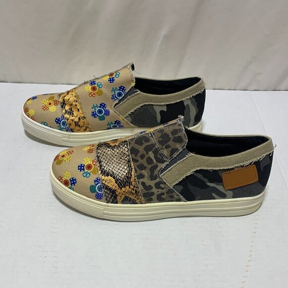 Women's Slip On Canvas Sneaker Floral Patchwork Pattern Unbranded Multicolor - Picture 2 of 10